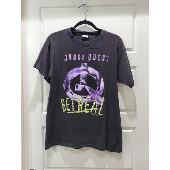 VINTAGE JONNY QUEST BLACK  T-SHIRT SINGLE STITCH 1996 UNISEX SMALL ***FLAWED*** - Picture 1 of 14